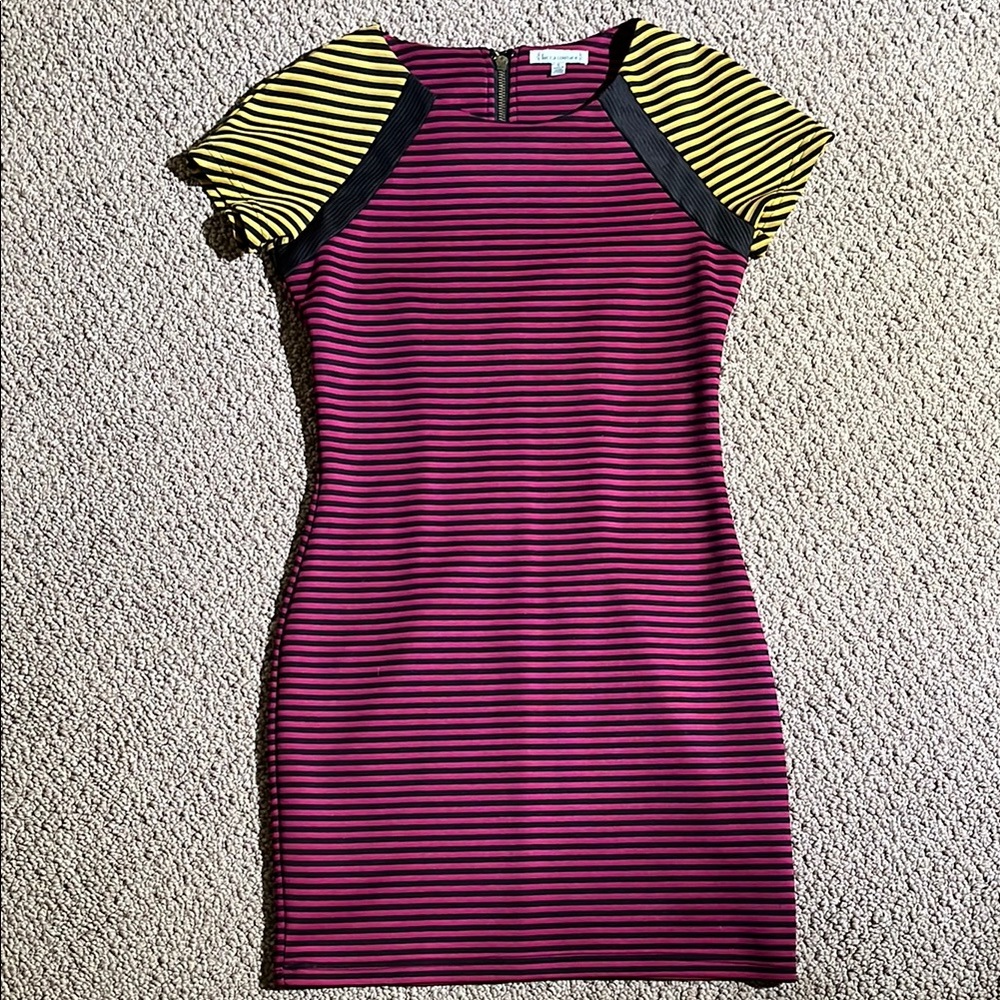 Striped Purple and Mustard Bodycon Dress